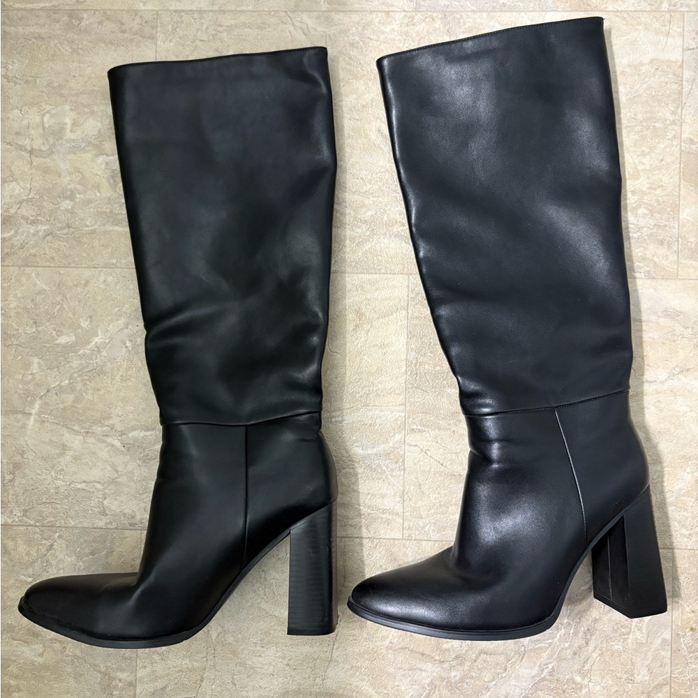 Black Leather Knee-High Boots